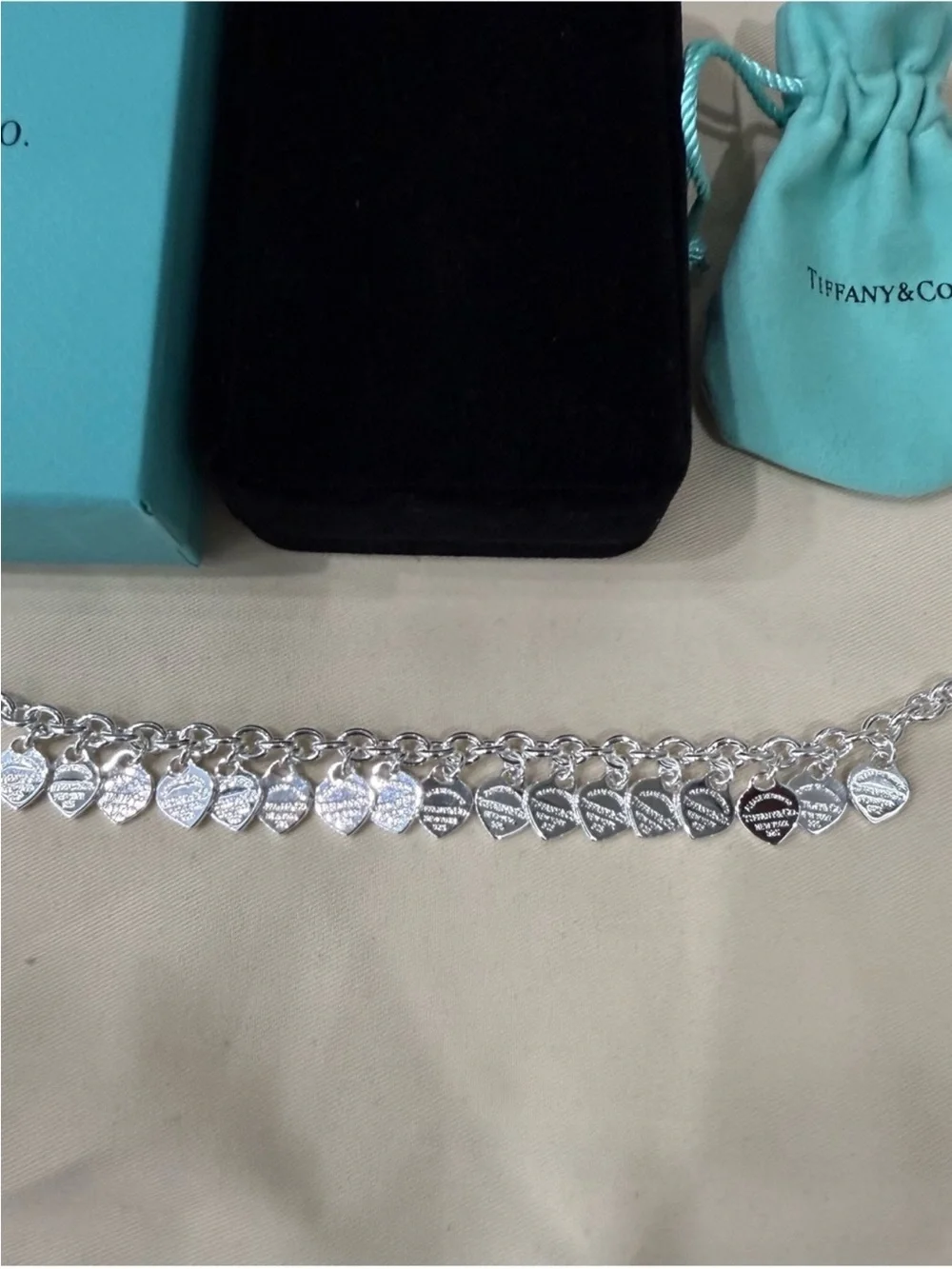 Tiffany & Co. Sterling Silver Heart Charm Bracelet in Tiffany Blue